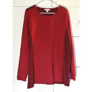 Colwater Creek Red Striped Long Sleeve Blouse Extra Large Casual Fall Cotton
